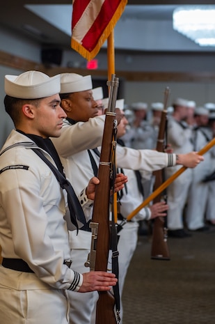 250630-N-MZ309-2043 SILVERDALE, Wash. (June 30, 2025) — Navy Medical Readiness and Training Command-Bremerton’s color guard presents the American flag during a change of command ceremony held in Bangor Plaza at Naval Base Kitsap-Bangor, June 30, 2025. During the ceremony Capt. Jason Sherman relieved Rear Adm. Mark Sucato as commander, Navy Region Northwest. Commander, Navy Region Northwest provides consolidated base operations support for Navy activities in Washington, Oregon, Alaska, Idaho, Montana, Wyoming, North Dakota, South Dakota, Nebraska, Minnesota and Iowa. The commander oversees the assigned shore organization and provides facilities and space management, exercise coordination, and support to homeported and transient ships, submarines and aircraft as well as afloat and ashore tenants, military and family members. (U.S. Navy photo by Mass Communication Specialist 1st Class Ryan Riley)