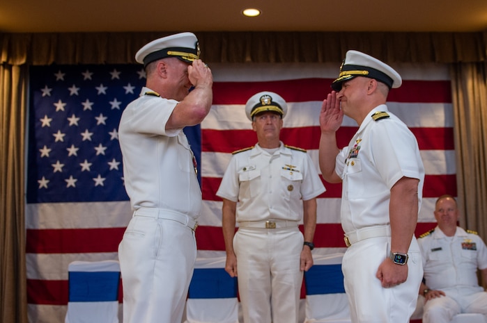 250630-N-MZ309-2184 SILVERDALE, Wash. (June 30, 2025) — Capt. Jason Sherman relieves Rear Adm. Mark Sucato as commander, Navy Region Northwest, as Adm. Steve Koehler, commander, U.S. Pacific Fleet, presides during a change of command ceremony held in Bangor Plaza at Naval Base Kitsap-Bangor, June 30, 2025. During the ceremony Capt. Jason Sherman relieved Rear Adm. Mark Sucato as commander, Navy Region Northwest. Commander, Navy Region Northwest provides consolidated base operations support for Navy activities in Washington, Oregon, Alaska, Idaho, Montana, Wyoming, North Dakota, South Dakota, Nebraska, Minnesota and Iowa. The commander oversees the assigned shore organization and provides facilities and space management, exercise coordination, and support to homeported and transient ships, submarines and aircraft as well as afloat and ashore tenants, military and family members. (U.S. Navy photo by Mass Communication Specialist 1st Class Ryan Riley)