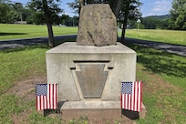A small monument dedicated to the 16th Pennsylvania Infantry is located on the grounds of what was once the Pennsylvania State Military Reservation at Mount Gretna in southern Lebanon County, Pennsylvania. (Pennsylvania National Guard photo by Brad Rhen)