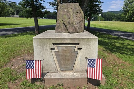 A small monument dedicated to the 16th Pennsylvania Infantry is located on the grounds of what was once the Pennsylvania State Military Reservation at Mount Gretna in southern Lebanon County, Pennsylvania. (Pennsylvania National Guard photo by Brad Rhen)