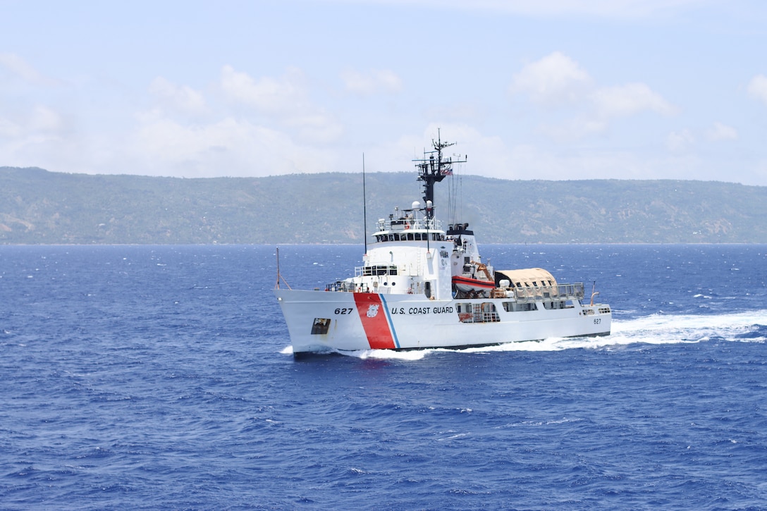 Coast Guard Cutter Vigorous (WMEC 627) patrols off coastal Haiti, June 24, 2025. The crew of Vigorous conducted a 51-day counter-migration patrol in the Windward Passage. (U.S. Coast Guard photo)