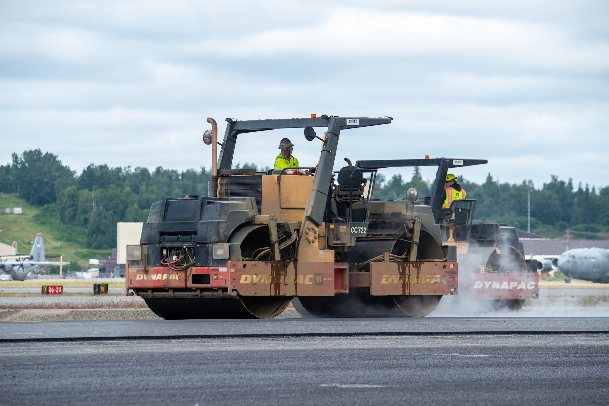 The Kiewit Construction Team continues to work on the expansion of the flight-line on Joint Base Elmendorf-Richardson, Alaska, June 30. This project began in the fall of 2022 and the team continues to make great efforts to complete it. One of two on Elmendorf Field, Runway 16/34 will be extended 2,900 feet to make the length of the runway 10,000 feet and the southern threshold of the runway will shift 400 feet to the north to meet airfield design requirements. The project will also extend the two parallel taxiways; add an arm-disarm pad; upgrade the airfield lighting and the instrument landing system; re-route Airlifter Drive around the north end of the extension; relocate airfield perimeter fencing and reconfigure utility services in the area. Upon completion of the runway extension, JBER will be capable of accommodating any airframe in the Department of Defense, regardless of the weather.