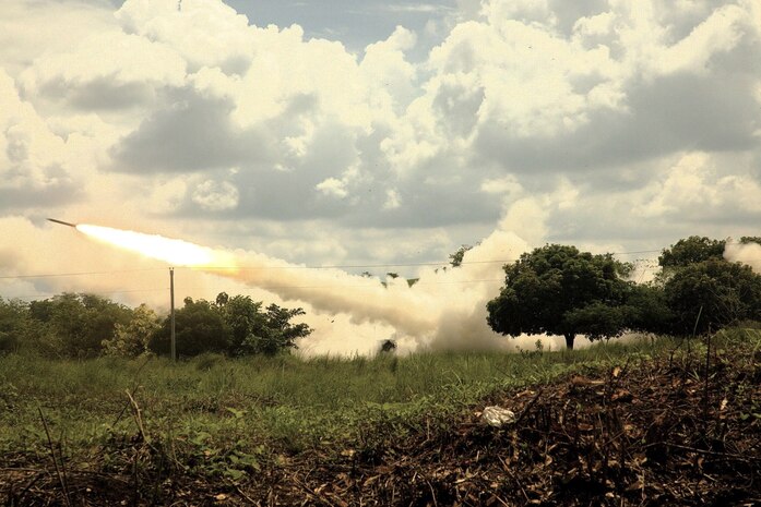Soldiers from 5-3 Long Range Fires Battalion and Philippine Army Artillery Regiment fire an M142 HIMARS during a live-fire exercise on 30 June, at Fort Magsaysay Military Reservation, Nueva Ecija, Philippines.