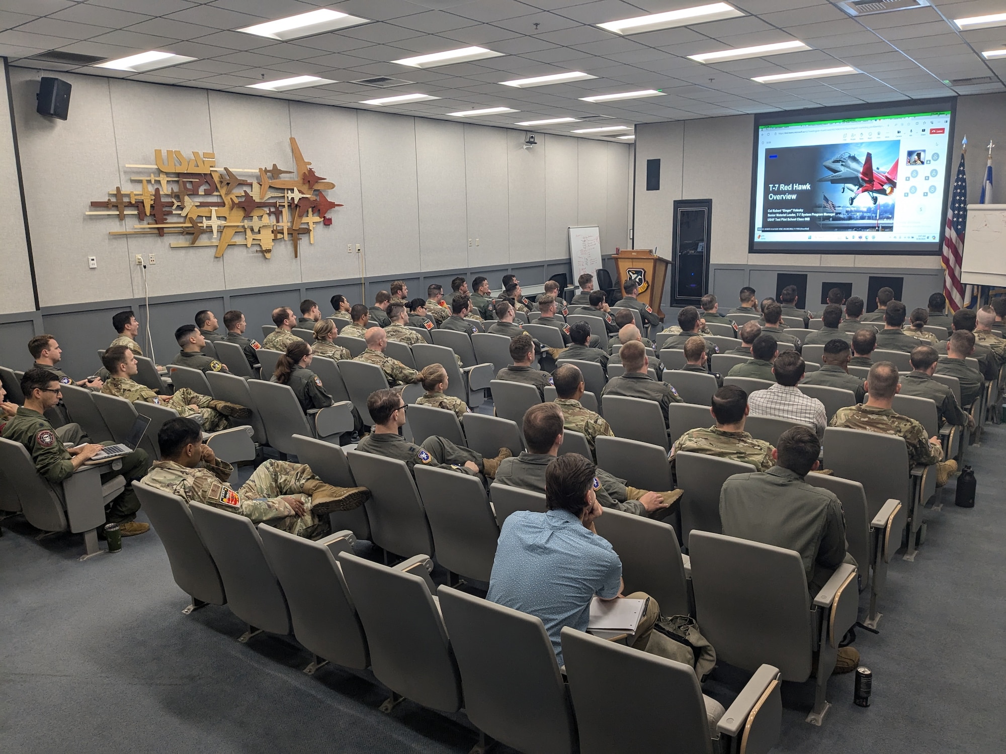 Students from 23B, 24A and the Enlisted Test Course engage with Program Office and Combined Test Force leaders during the T-7 case study. (Courtesy photo)
