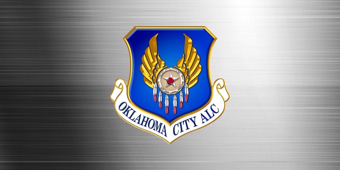 Oklahoma City Air Logistics Complex shield on a grey background
