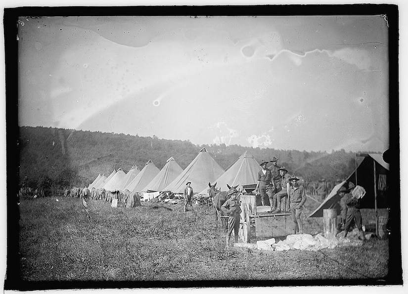 Pennsylvania National Guard Soldiers train at the Pennsylvania State Military Reservation at Mount Gretna in southern Lebanon County in 1913. (Library of Congress photo)