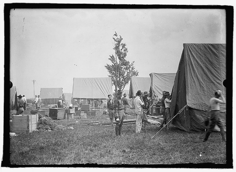 Pennsylvania National Guard Soldiers train at the Pennsylvania State Military Reservation at Mount Gretna in southern Lebanon County in 1913. (Library of Congress photo)