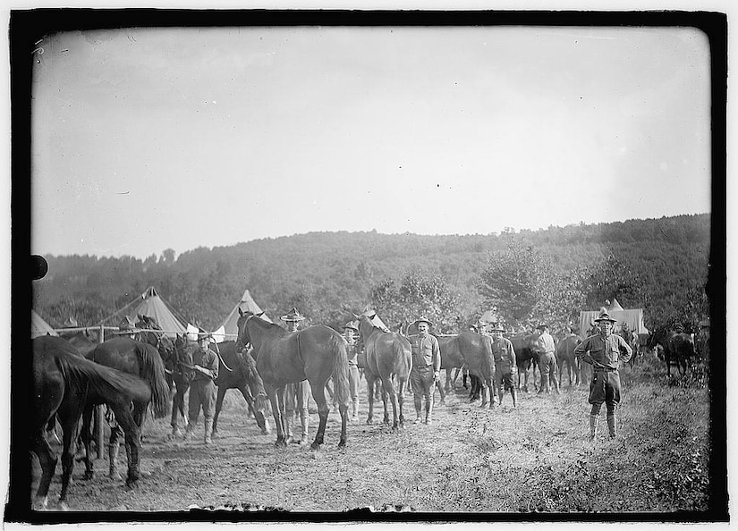 Pennsylvania National Guard Soldiers train at the Pennsylvania State Military Reservation at Mount Gretna in southern Lebanon County in 1913. (Library of Congress photo)