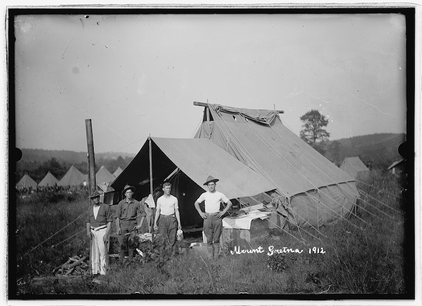 Pennsylvania National Guard Soldiers train at the Pennsylvania State Military Reservation at Mount Gretna in southern Lebanon County in 1912. (Library of Congress photo)