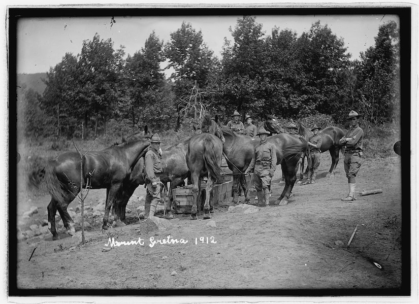 Pennsylvania National Guard Soldiers train at the Pennsylvania State Military Reservation at Mount Gretna in southern Lebanon County in 1912. (Library of Congress photo)