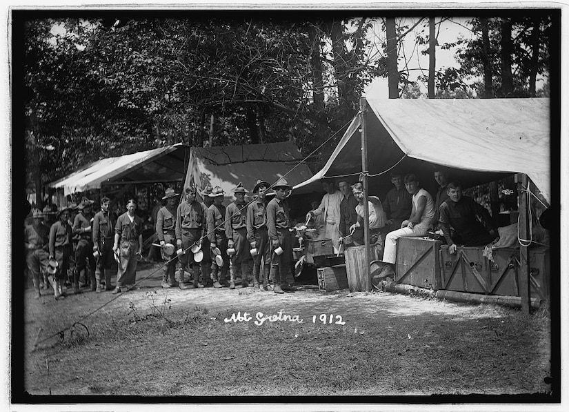 Pennsylvania National Guard Soldiers train at the Pennsylvania State Military Reservation at Mount Gretna in southern Lebanon County in 1912. (Library of Congress photo)