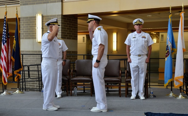 Captain Ken D. Radford and Captain Jeremy J. Hawker exchange the transfer of command salutes as Hawker relinquishes command and retires after 30 years of service in the United States Navy. Navy Medicine Readiness and Training Command (NMRTC) Patuxent River. NMRTC Patuxent River's change of command ceremony took place on June 27, 2025. The ceremony marked the transition of leadership for the command which encompasses NMRTC Patuxent River, Navy Medicine and Readiness Training Unit (NMRTU) Dahlgren, NMRTC Detachment Indian Head, and NMRTC Detachment Joint Base Andrews. These locations provide essential medical support to over 90 tenant commands across the region. The Commanding Officer of NMRTC Patuxent River also serves as the Director for Naval Health Clinic Patuxent River and its branch clinics.