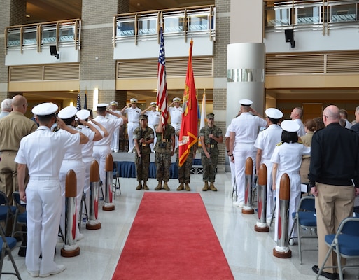 Navy Medicine Readiness and Training Command (NMRTC) Patuxent River held a change of command ceremony June 27, 2025, as Captain Jeremy J. Hawker relinquished command to Captain Ken D. Radford. The ceremony marked the transition of leadership for the command which encompasses NMRTC Patuxent River, Navy Medicine and Readiness Training Unit (NMRTU) Dahlgren, NMRTC Detachment Indian Head, and NMRTC Detachment Joint Base Andrews. The United States Marine Corps Air Detachment Color Guard from Patuxent River paraded the colors along with a captivating performance of the National Anthem by Miss Avery Horle during the change of command.