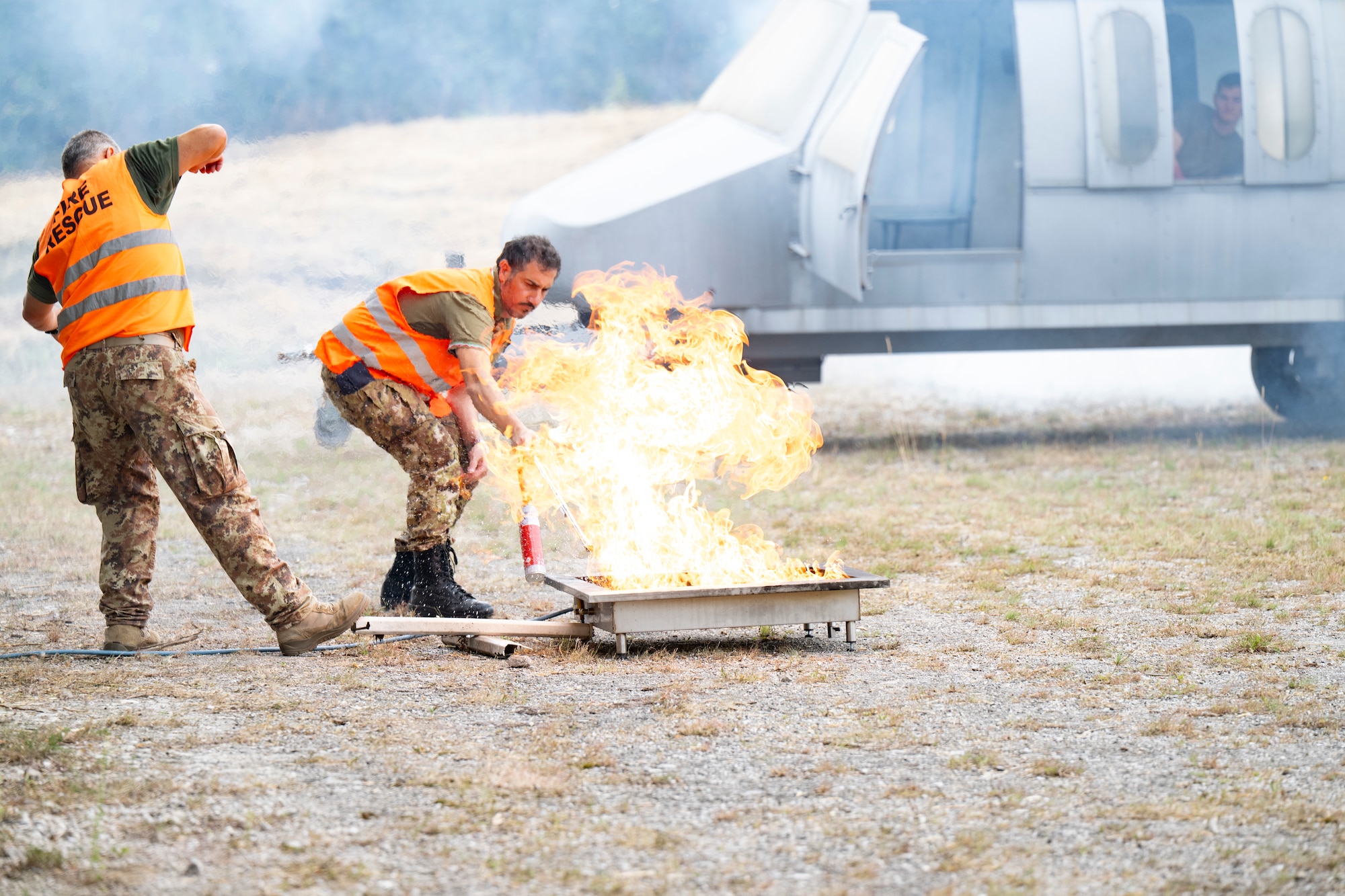 Fire Rescue team ignites fire for an exercise.