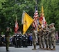 U.S. Army Lt. Col. Jonathan Roland, commander of the 5th Squadron, 7th Cavalry Regiment, and a combined color guard of squadron personnel and the Maryland National Guard Soldiers salute Estonian Maj. Gen. Ilmar Tamm during the Victory Day ceremony in Pärnu, Estonia, June 23, 2025. Estonian Victory Day commemorates the 1919 Battle of Võnnu, when Estonian forces defeated Baltic-German troops during the War of Independence, a pivotal moment in Estonia’s fight for sovereignty. Serving under Task Force Iron, the 5th Squadron, 7th Cavalry Regiment, 3rd Infantry Division and Soldiers of the Maryland National Guard are deployed to Europe to conduct multinational training alongside NATO allies and regional partners, supporting V Corps’ mission to provide combat-credible forces across the continent. (U.S. Army photo by 1st Lt. Daniel Luong)