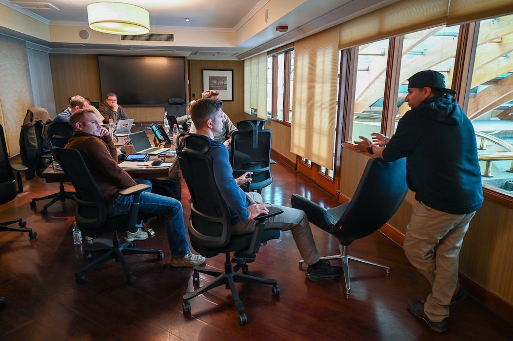 Mission planners from several of the airlift wings supporting Exercise Southern Star '25 hold a meeting near Santiago, Chile June 2, 2025.