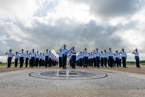 Military Training Instructors stand in a formation