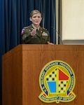 Army Col. Nicole Jepsen, USMEPCOM Eastern Sector commander, shares remarks during her Assumption of Command ceremony. USMEPCOM held an Assumption of Command ceremony for its Eastern Sector on June 2 in North Chicago, Ill.