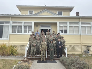 U.S. Air Force Maj. Gen. Ricky Mills, the Assistant Deputy Under Secretary of the Air Force for International Affairs, joins U.S. Air Force personnel attending Phase 1 of the Joint Foreign Area Officer Course at the Weckerling Center on the Presidio of Monterey, June 23-27, 2025.