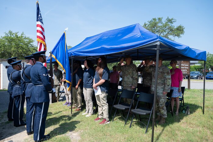 Lindy Cobb, Senior Director of Base Supply Center Operations, gives a speech during the 25th anniversary of the Base Supply Center.