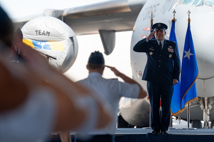 A photo of an Airman saluting.