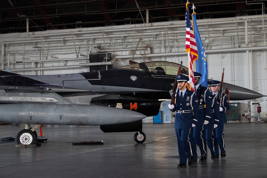 The 354th Fighter Wing Honor Guard presents the colors during the 354th FW Change of Command ceremony at Eielson Air Force Base, Alaska, July 2, 2025.