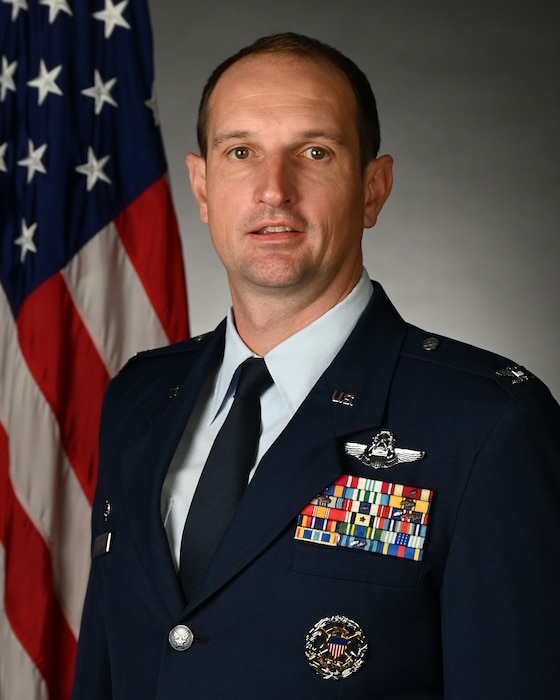U.S. Air Force Col. Matthew Johnston, 354th Fighter Wing commander, poses for an official photo at Eielson Air Force Base, Alaska, July 2, 2025.