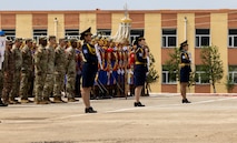 Multinational soldiers stand in formation during the closing ceremony of Khaan Quest 2025, on June 28, 2025, at Five Hills Training Area. Kh