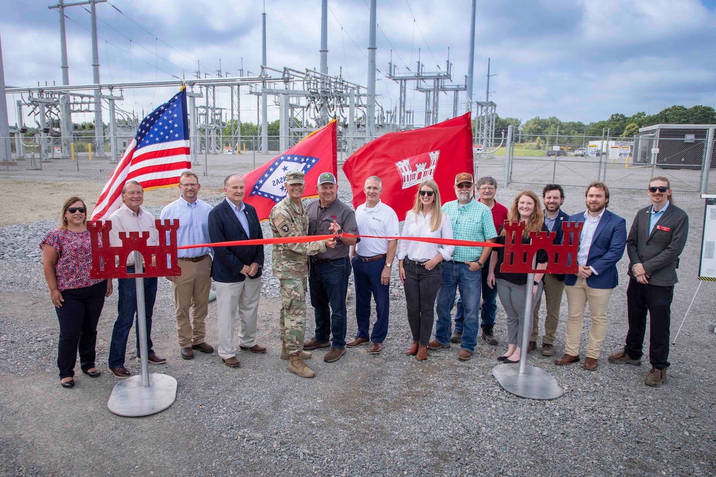 Memphis District Commander Col. Brian Sawser and Acting Deputy District Engineer for Programs and Project Management Anna Prestwood joined Project Manager Billy Grantham, his project delivery team, and project partners, including the Arkansas Department of Agriculture, the White River Irrigation District, and contractor Entergy Arkansas in celebrating the project’s completion with a ribbon cutting ceremony. 

The Grand Prairie Electrical Substation provides power to the Grand Prairie Pumping Station. Both the electrical substation and the pumping station are critical components of the Grand Prairie Area Demonstration Project (GPADP) located in Arkansas' Grand Prairie--an area in the east-central portion of the state situated between the White and Arkansas Rivers. (USACE Photo/VI Specialist Vance Harris)