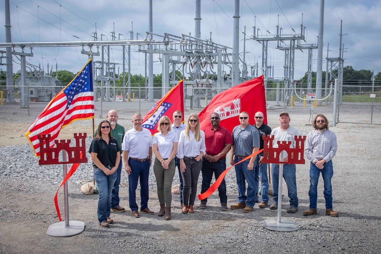 Memphis District Commander Col. Brian Sawser and Acting Deputy District Engineer for Programs and Project Management Anna Prestwood joined Project Manager Billy Grantham, his project delivery team, and project partners, including the Arkansas Department of Agriculture, the White River Irrigation District, and contractor Entergy Arkansas in celebrating the project’s completion with a ribbon cutting ceremony. 

The Grand Prairie Electrical Substation provides power to the Grand Prairie Pumping Station. Both the electrical substation and the pumping station are critical components of the Grand Prairie Area Demonstration Project (GPADP) located in Arkansas' Grand Prairie--an area in the east-central portion of the state situated between the White and Arkansas Rivers. (USACE Photo/VI Specialist Vance Harris)