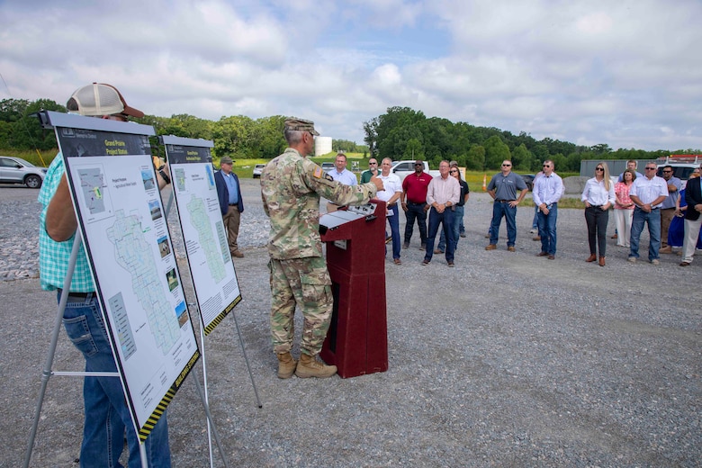 Memphis District Commander Col. Brian Sawser and Acting Deputy District Engineer for Programs and Project Management Anna Prestwood joined Project Manager Billy Grantham, his project delivery team, and project partners, including the Arkansas Department of Agriculture, the White River Irrigation District, and contractor Entergy Arkansas in celebrating the project’s completion with a ribbon cutting ceremony. 

The Grand Prairie Electrical Substation provides power to the Grand Prairie Pumping Station. Both the electrical substation and the pumping station are critical components of the Grand Prairie Area Demonstration Project (GPADP) located in Arkansas' Grand Prairie--an area in the east-central portion of the state situated between the White and Arkansas Rivers. (USACE Photo/VI Specialist Vance Harris)