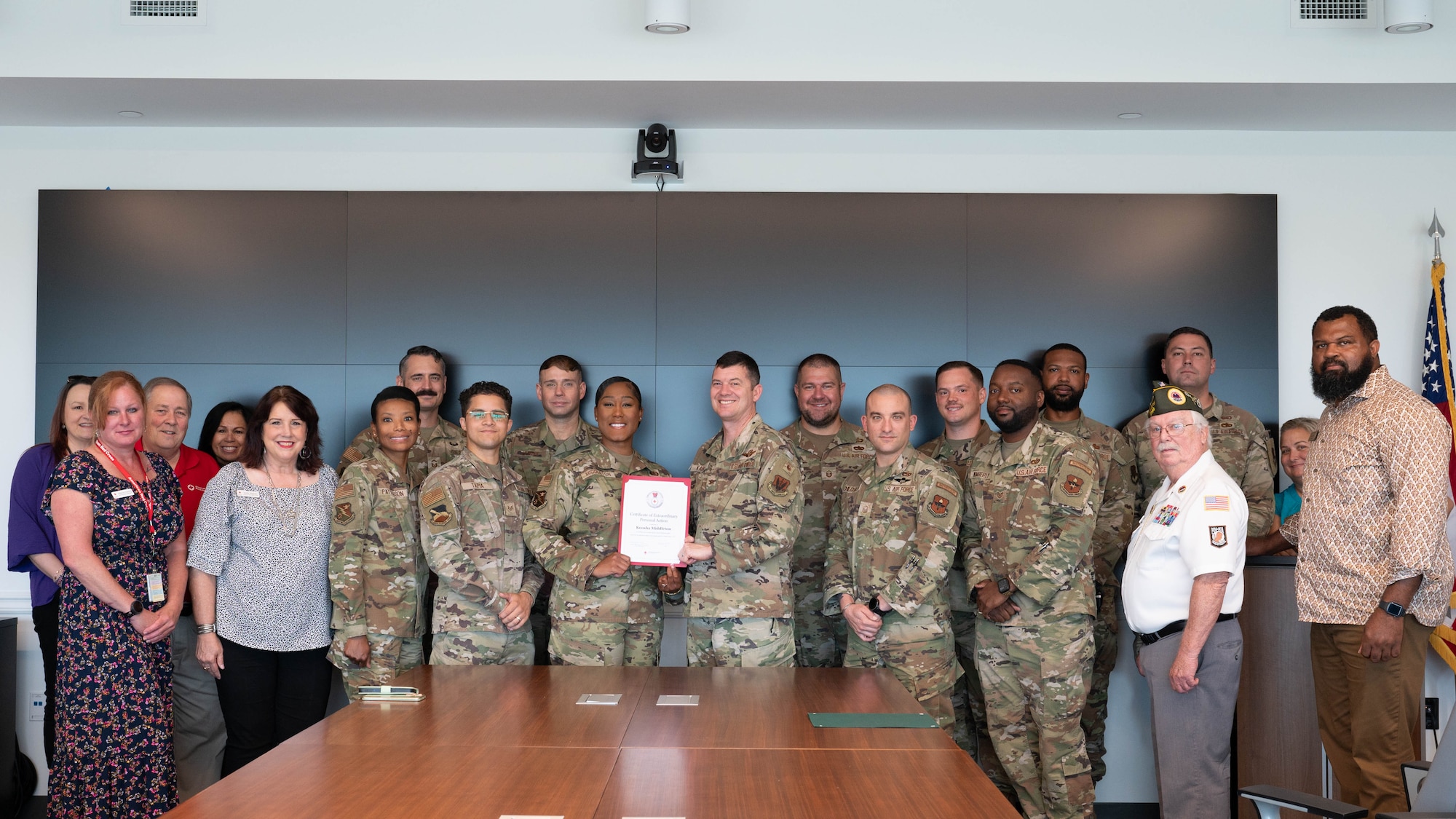 Tech Sgt. Keosha Middleton, 325th Force Support Squadron services specialist, was recently awarded the American Red Cross Lifesaving Award on June 11, 2025, at Tyndall Air Force Base for saving a life while stationed at Yokota Air Base, Japan.  The award recognizes a lifesaving act performed by an individual who utilized skills learned through Red Cross health and safety training.