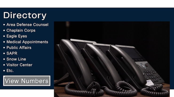 Follow this link for the phone directory webpage to view numbers for base contacts.