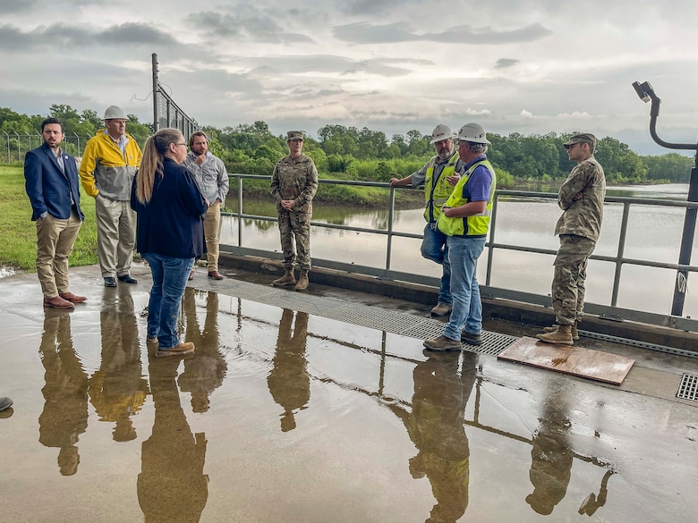 Mississippi Valley Division Commander Maj. Gen. Kimberly Peeples toured the Grand Prairie Pumping Station Project, May 2, along with Memphis District Commander Col. Brian Sawser, Deputy District Engineer for Programs and Project Management Donny Davidson, Project Manager Billy Grantham, contractor C.J. Mahan Construction Company, and project partner White River Irrigation District. Representatives from U.S. Sen. Tom Cotton's office, U.S. Sen. John Boozman, and U.S. Rep. Rick Crawford, also toured the project area.