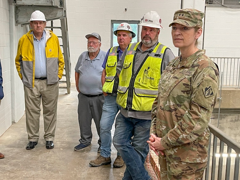 Mississippi Valley Division Commander Maj. Gen. Kimberly Peeples toured the Grand Prairie Pumping Station Project, May 2, along with Memphis District Commander Col. Brian Sawser, Deputy District Engineer for Programs and Project Management Donny Davidson, Project Manager Billy Grantham, contractor C.J. Mahan Construction Company, and project partner White River Irrigation District. Representatives from U.S. Sen. Tom Cotton's office, U.S. Sen. John Boozman, and U.S. Rep. Rick Crawford, also toured the project area.