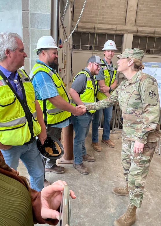 Mississippi Valley Division Commander Maj. Gen. Kimberly Peeples toured the Grand Prairie Pumping Station Project, May 2, along with Memphis District Commander Col. Brian Sawser, Deputy District Engineer for Programs and Project Management Donny Davidson, Project Manager Billy Grantham, contractor C.J. Mahan Construction Company, and project partner White River Irrigation District. Representatives from U.S. Sen. Tom Cotton's office, U.S. Sen. John Boozman, and U.S. Rep. Rick Crawford, also toured the project area.