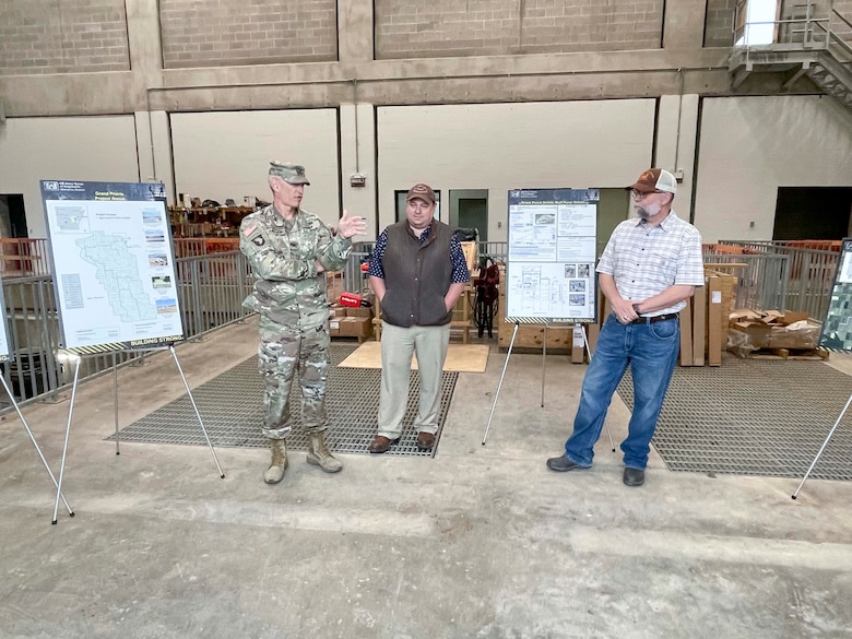 Mississippi Valley Division Commander Maj. Gen. Kimberly Peeples toured the Grand Prairie Pumping Station Project, May 2, along with Memphis District Commander Col. Brian Sawser, Deputy District Engineer for Programs and Project Management Donny Davidson, Project Manager Billy Grantham, contractor C.J. Mahan Construction Company, and project partner White River Irrigation District. Representatives from U.S. Sen. Tom Cotton's office, U.S. Sen. John Boozman, and U.S. Rep. Rick Crawford, also toured the project area.
