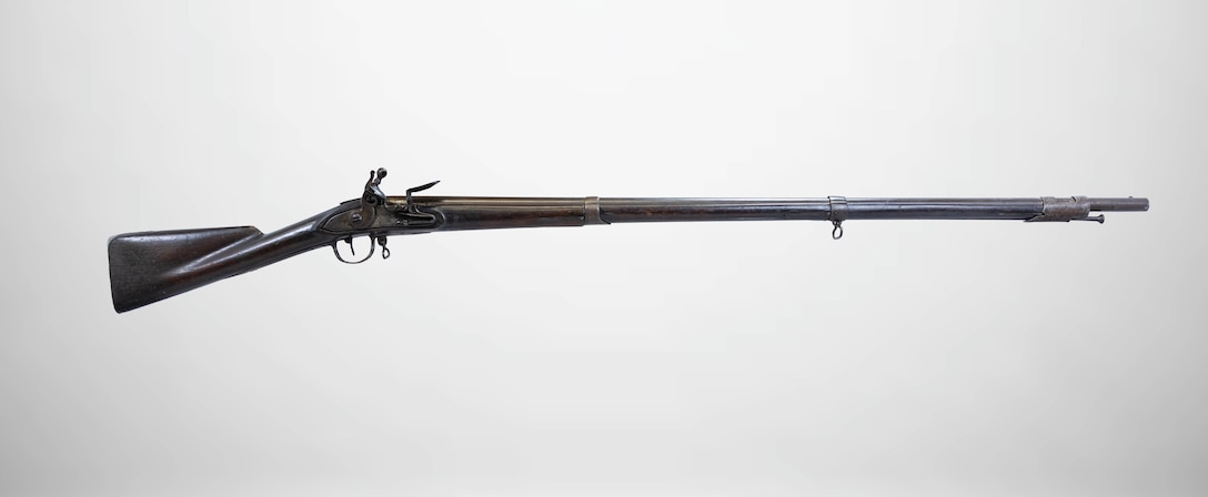 A Charleville Flintlock Musket, Model 1763, displayed at a National Museum of the Marine Corps storage facility, Marine Corps Base Quantico, Virginia, July 1, 2025.  (U.S. Marine Corps photo illustration by Sgt. James Stanfield)