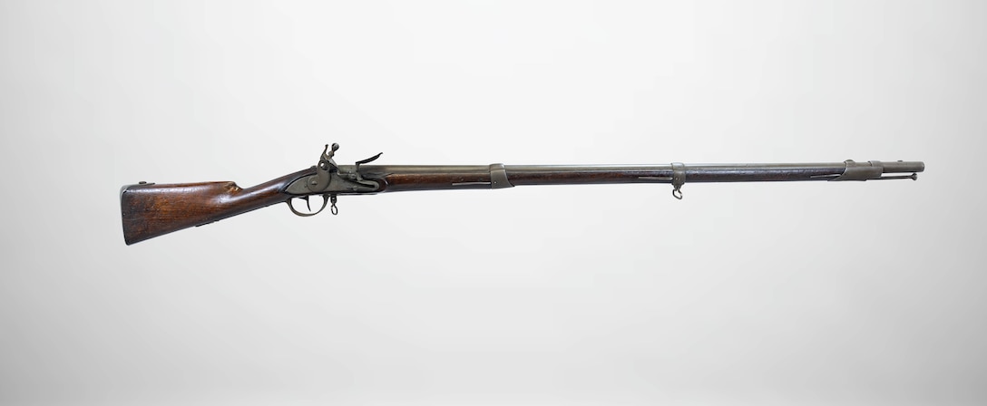 A U.S. Springfield Model 1795 Flintlock Musket, displayed at a National Museum of the Marine Corps storage facility, Marine Corps Base Quantico, Virginia, July 1, 2025.  (U.S. Marine Corps photo illustration by Sgt. James Stanfield)