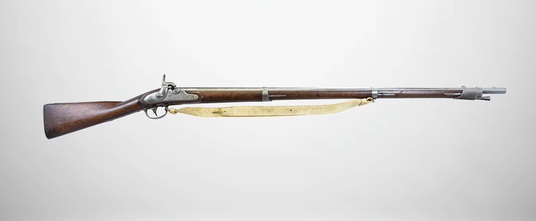 A U.S. Springfield Model 1835 Flintlock Musket displayed at a National Museum of the Marine Corps storage facility, Marine Corps Base Quantico, Virginia, July 1, 2025.  (U.S. Marine Corps photo illustration by Sgt. James Stanfield)
