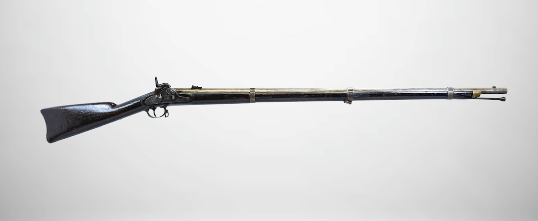 A U.S. Springfield Model 1855 Rifle Musket displayed at a National Museum of the Marine Corps storage facility, Marine Corps Base Quantico, Virginia, July 1, 2025.  (U.S. Marine Corps photo illustration by Sgt. James Stanfield)