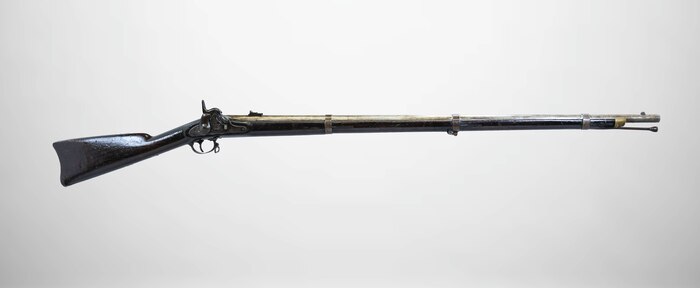 A U.S. Springfield Model 1855 Rifle Musket displayed at a National Museum of the Marine Corps storage facility, Marine Corps Base Quantico, Virginia, July 1, 2025.  (U.S. Marine Corps photo illustration by Sgt. James Stanfield)