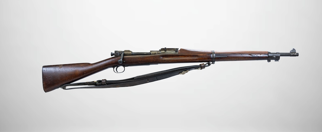 A U.S. Rifle, Caliber .30, Model of 1903, "Springfield 1903," displayed at a National Museum of the Marine Corps storage facility, Marine Corps Base Quantico, Virginia, July 1, 2025.  (U.S. Marine Corps photo illustration by Sgt. James Stanfield)