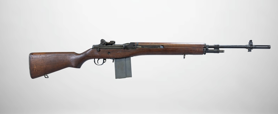 A U.S. Rifle, Caliber 7.62 mm, M14, displayed at a National Museum of the Marine Corps storage facility, Marine Corps Base Quantico, Virginia, July 1, 2025.  (U.S. Marine Corps photo illustration by Sgt. James Stanfield)