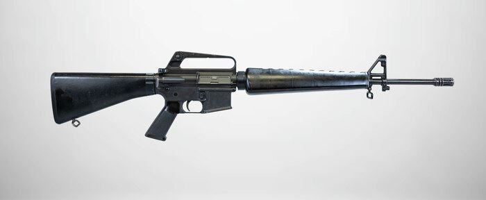A M16A1 Rifle displayed at a National Museum of the Marine Corps storage facility, Marine Corps Base Quantico, Virginia, July 1, 2025.  (U.S. Marine Corps photo illustration by Sgt. James Stanfield)