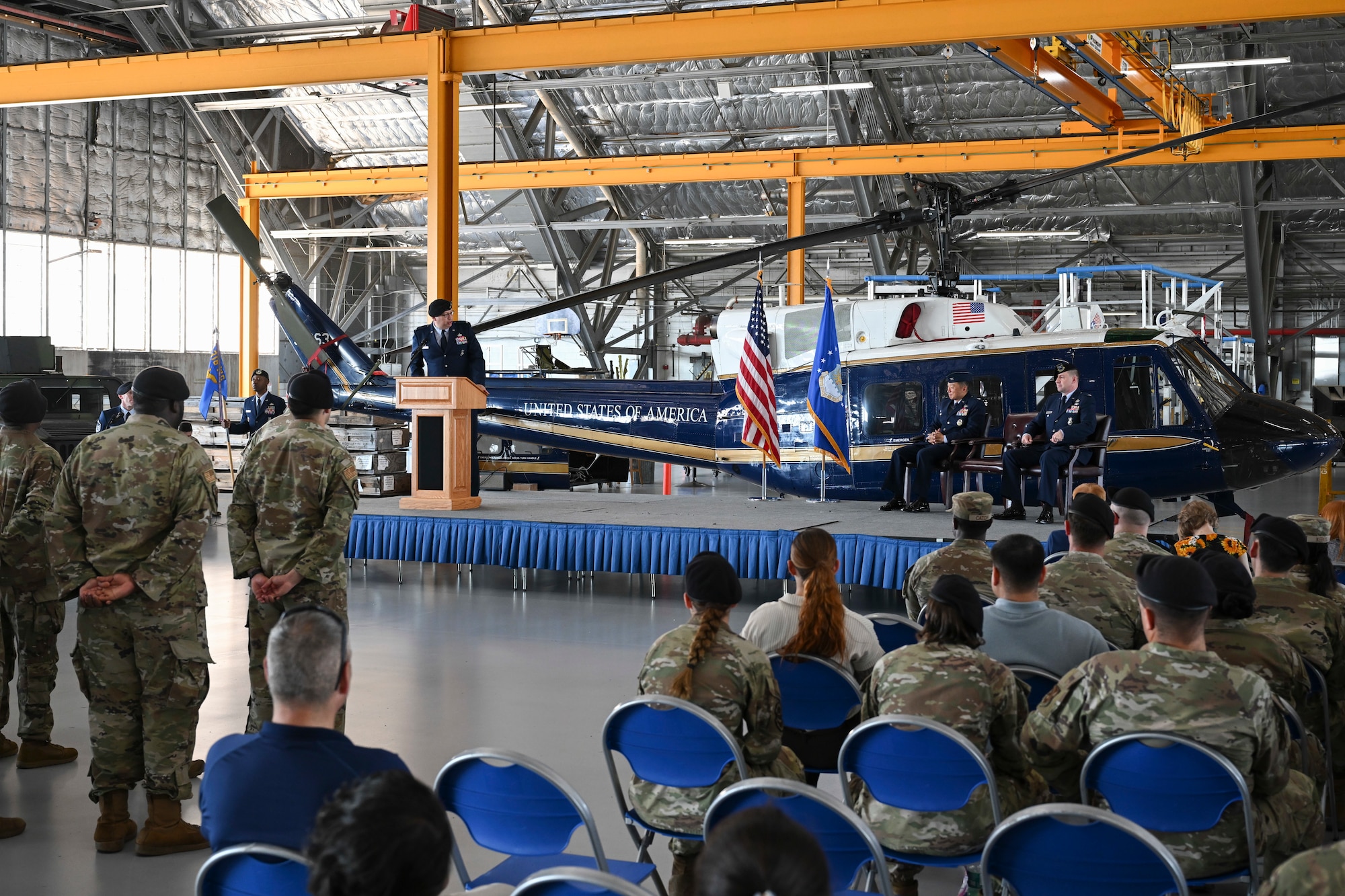 U.S. Air Force Col. Michael J. Morales, outgoing commander of the 316th Security Forces Group, delivers remarks during the unit’s change of command ceremony at Joint Base Andrews, Md., July 3, 2025. Morales relinquished command to U.S. Air Force Col. Joseph A. Bincarousky Sr. after leading the group since June 24, 2022.