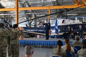 U.S. Air Force Col. Joseph A. Bincarousky Sr., 316th Security Forces Group commander, renders his first salute during the unit’s change of command ceremony at Joint Base Andrews, Md., July 3, 2025. The 316 SFG is responsible for safeguarding the installation and its high-value assets, including the Air Force One complex, which is valued at more than $6.1 billion.