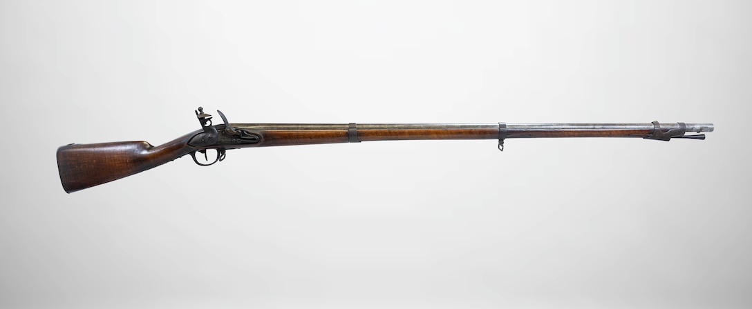 A Charleville Flintlock Musket, Model 1777, displayed at a National Museum of the Marine Corps storage facility, Marine Corps Base Quantico, Virginia, July 1, 2025.  (U.S. Marine Corps photo illustration by Sgt. James Stanfield)