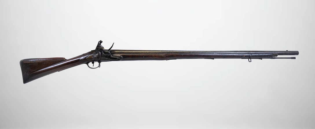 A British Short Land Pattern Musket, "Brown Bess," displayed at a National Museum of the Marine Corps storage facility, Marine Corps Base Quantico, Virginia, July 1, 2025.  (U.S. Marine Corps photo illustration by Sgt. James Stanfield)