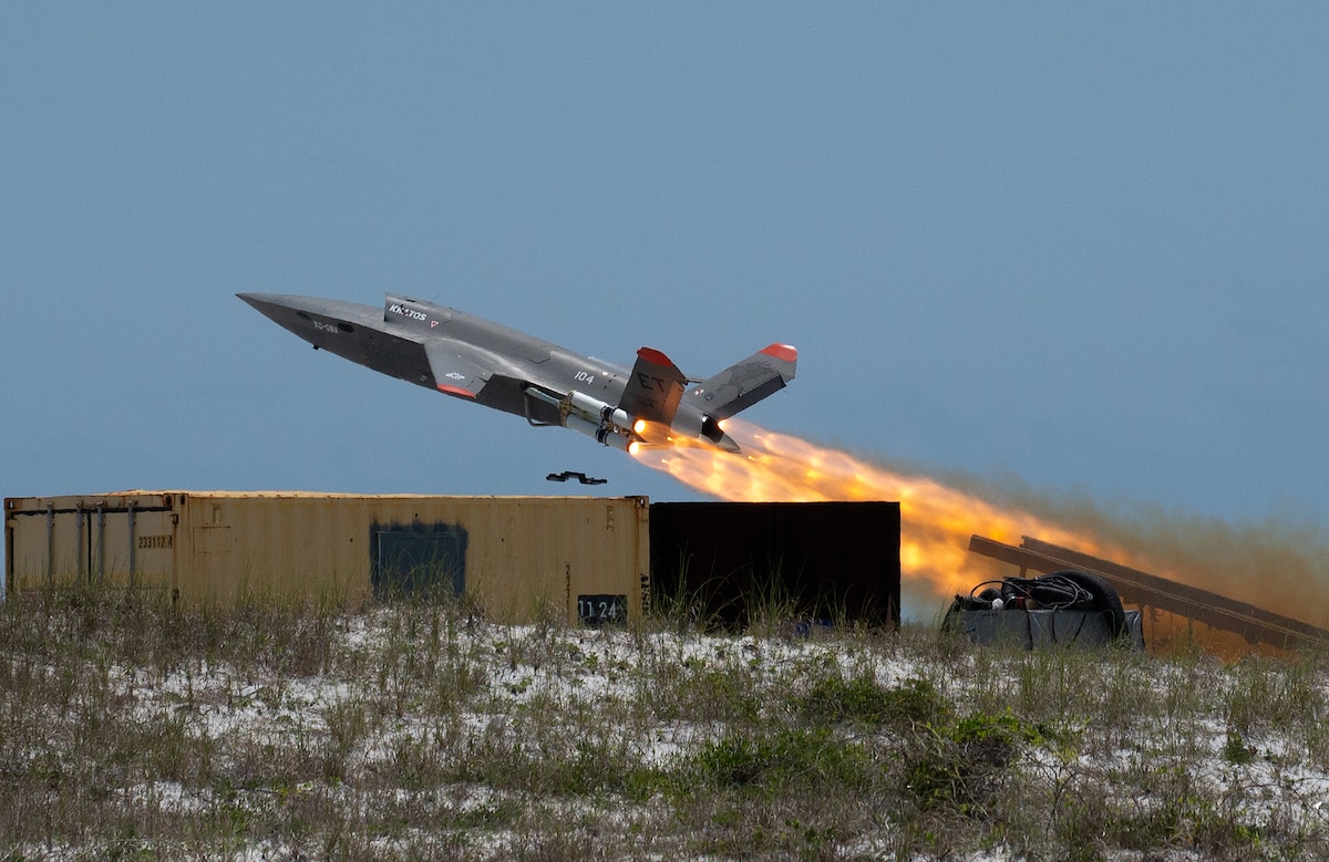 U.S. Air Force XQ-58A Valkyrie during take-off